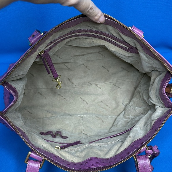 BRAHMIN LARGE TORI TOTE FIG NORMANDY OSTRICH EMBOSSED LEATHER PURPLE TYPE COLOR